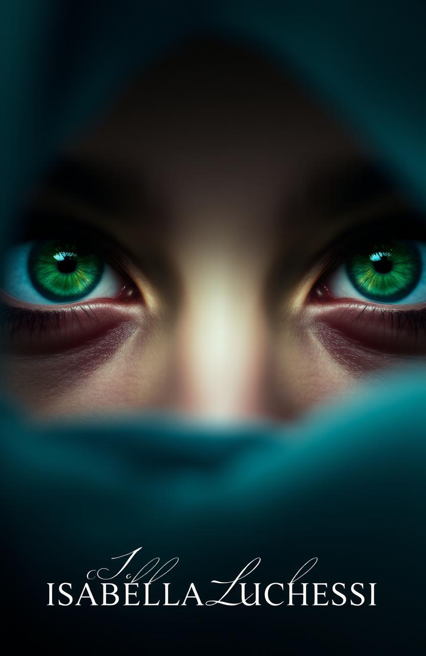 Close-up of two striking green eyes staring straight ahead, their vibrant color captivating and intense