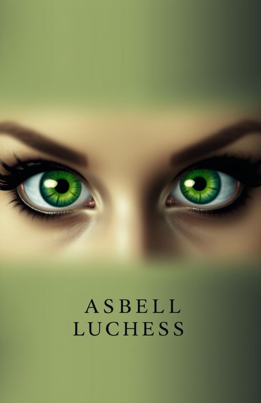 Two bold green eyes staring forward, showcasing vibrancy and intensity, with the name 'ISABELLA LUCHESSI' elegantly positioned beneath the eyes in a stylish, flowing font
