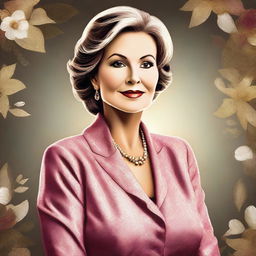 A high-quality digital art image showcasing an attractive 50-year-old woman