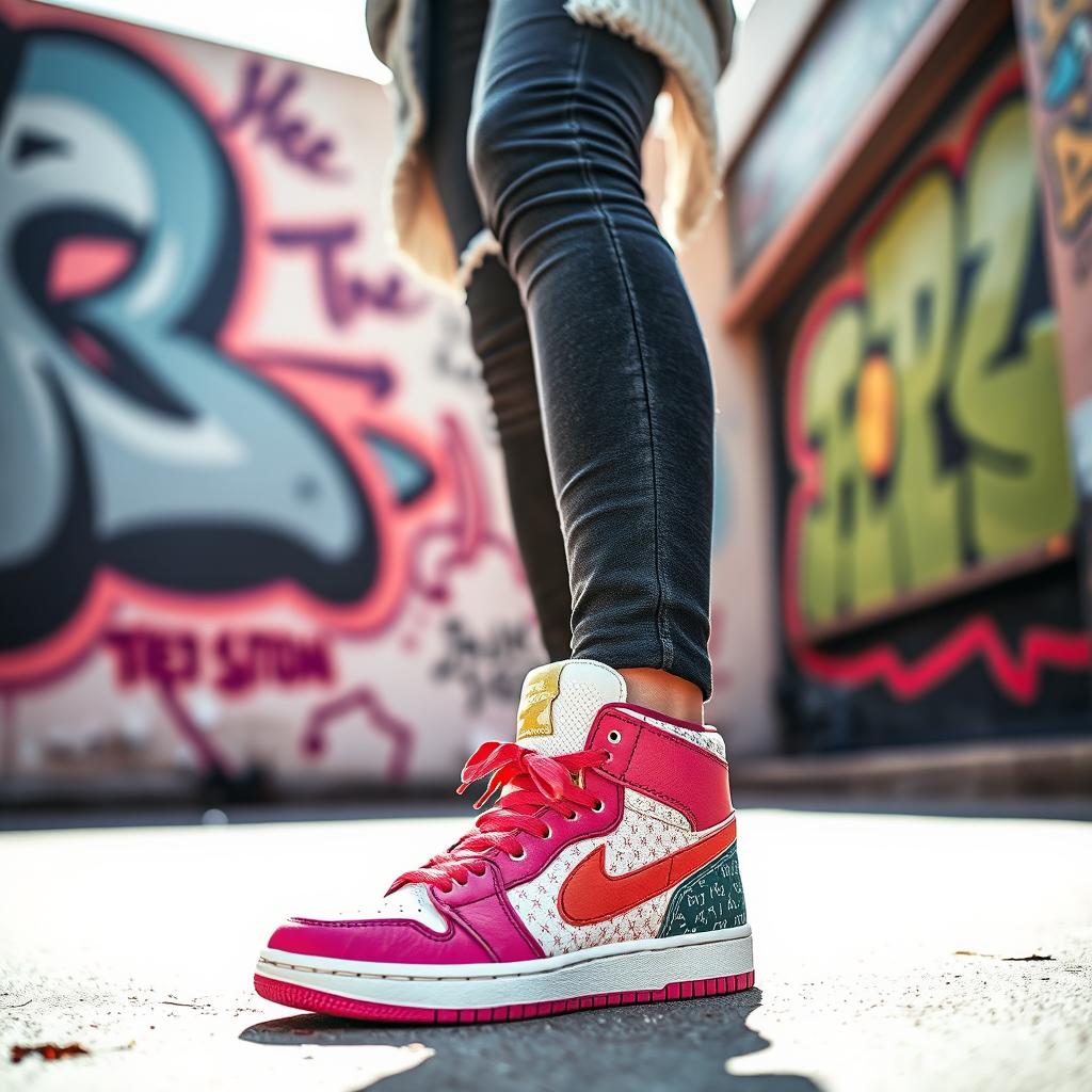 A stylish outfit featuring a fashionable ensemble with accessorized shoes