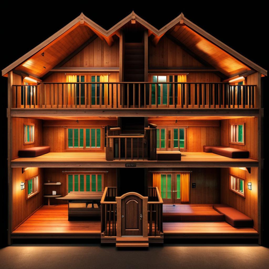 El interior de una casa de dos pisos de madera