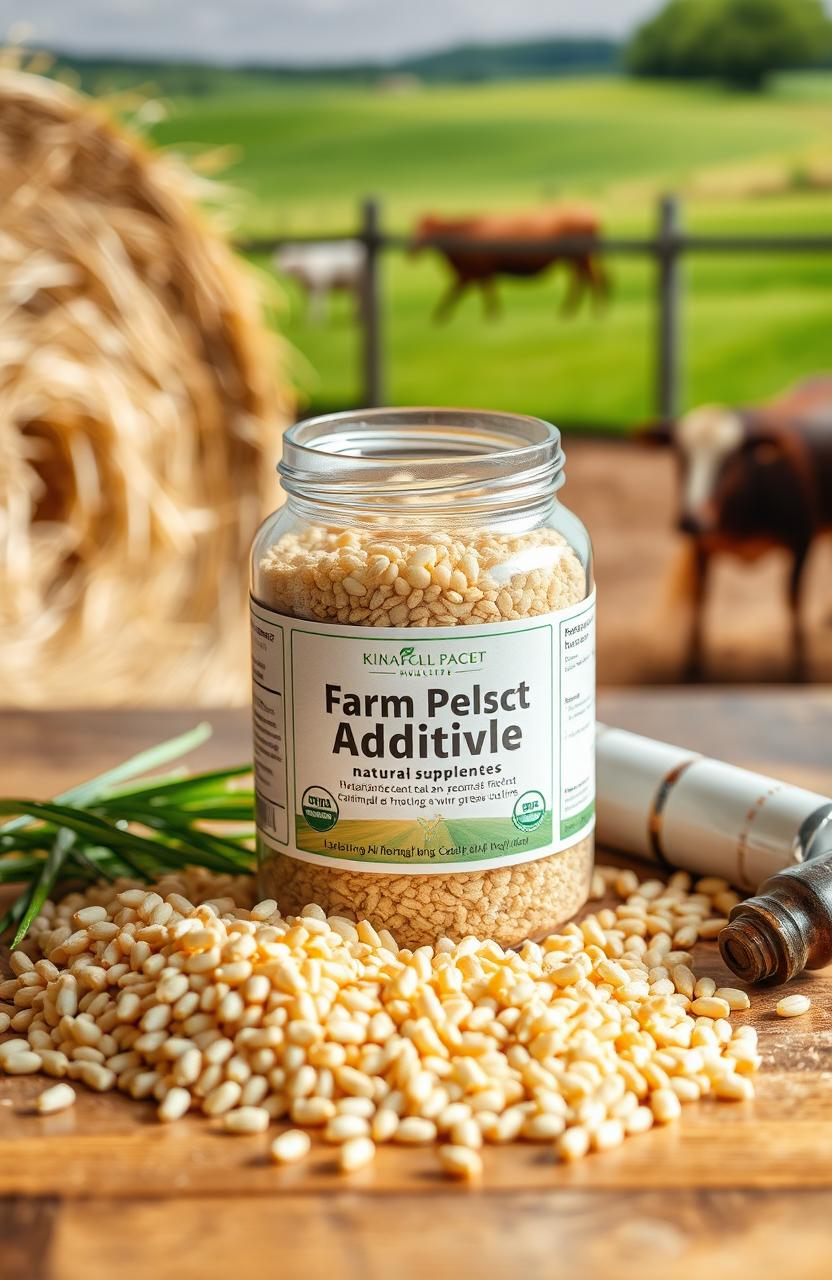 A high-quality, visually appealing image of a feed additive, showcasing its texture and color