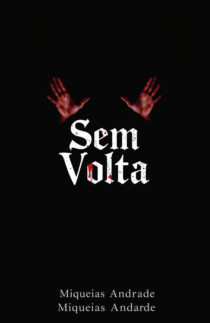 A single dark silhouette of a person standing ominously with their hands stained in bright red blood