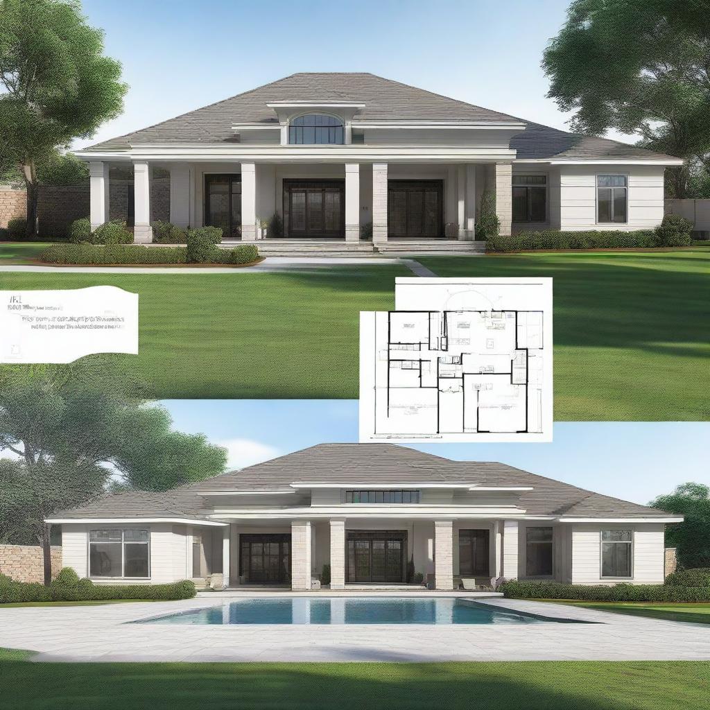 Generate a 81'x62' house plan that includes 20' front parking, 10' set back on both sides, a swimming pool, and canopies.