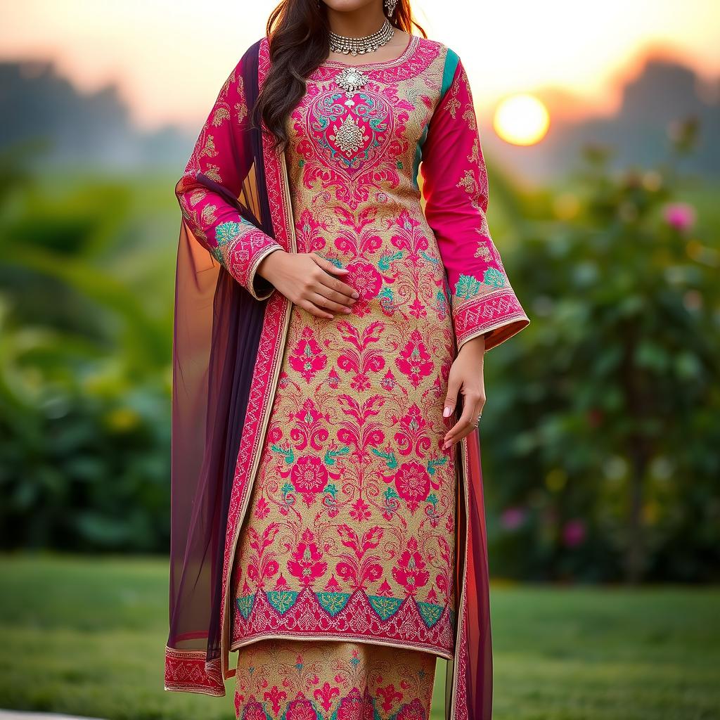 An elegant Punjabi outfit featuring intricate embroidery