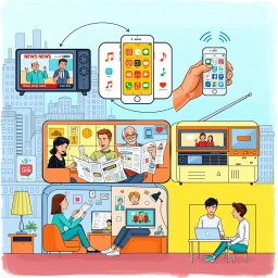 A conceptual drawing depicting how different types of media influence everyday life
