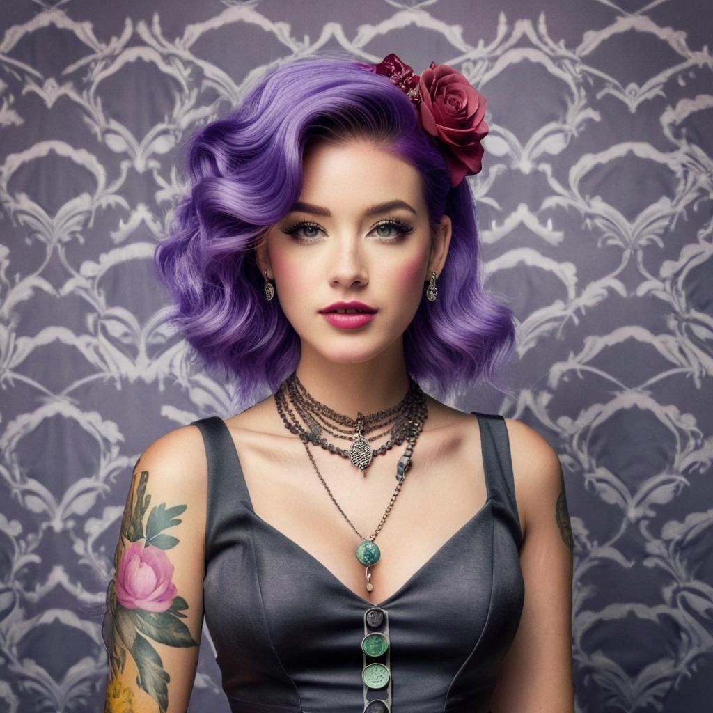 Confident Elegance: Purple-Haired Fashionista
