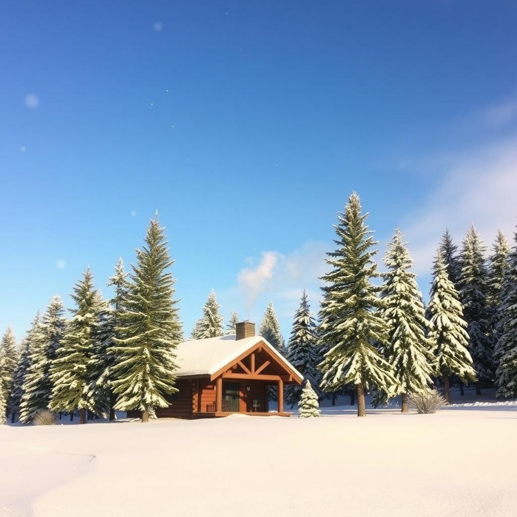 A serene winter landscape with a ground fully covered in pristine white snow, reflecting a clear blue sky above