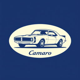 A retro logo design featuring a 1968 Camaro, highlighted with a minimalist style