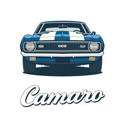 A retro logo design featuring a 1968 Camaro, highlighted with a minimalist style