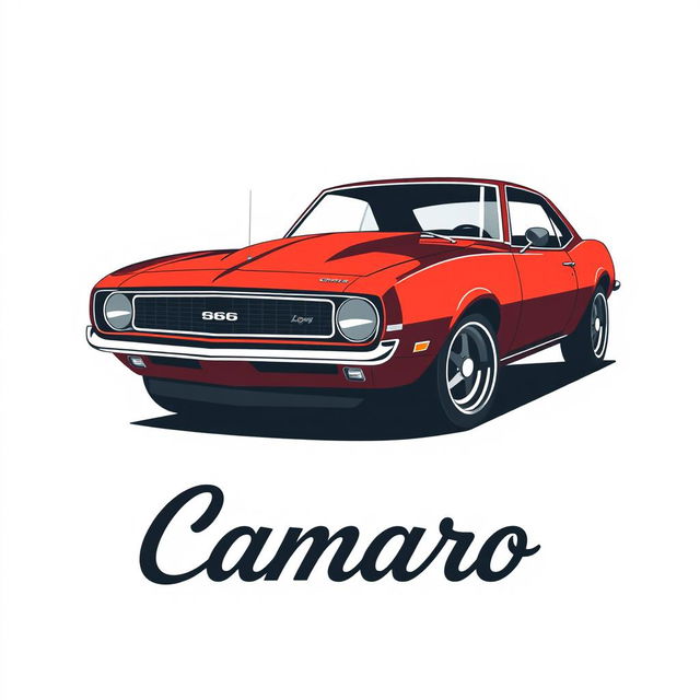 A retro logo design featuring a 1968 Camaro, rendered in a minimalist style