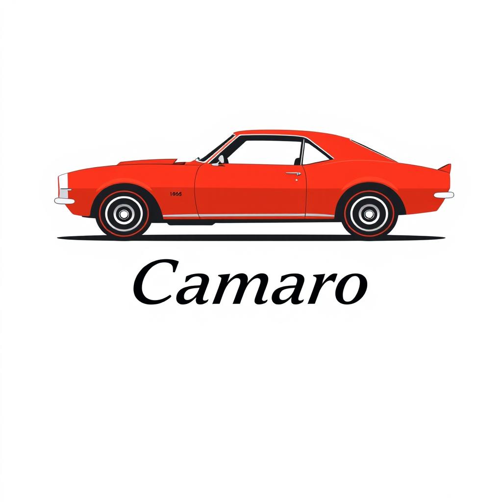 A retro logo design featuring a side view of a 1968 Camaro, presented in a minimalist style