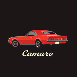 A retro logo design featuring a side view of a 1968 Camaro, presented in a minimalist style