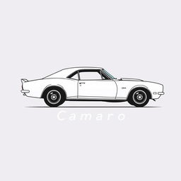 A retro logo design featuring a side view of a 1968 Camaro, created in a minimalist style using line work in black and white