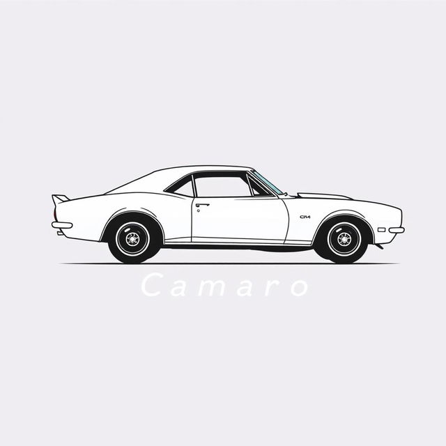 A retro logo design featuring a side view of a 1968 Camaro, created in a minimalist style using line work in black and white
