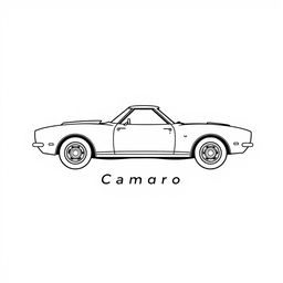 A retro logo design featuring a side view of a 1968 Camaro, created in a minimalist style using line work in black and white