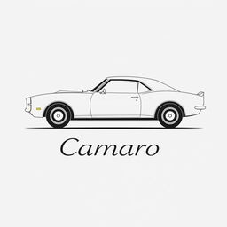 A retro logo design featuring a side view of a 1968 Camaro, created in a minimalist style using line work in black and white