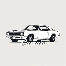 A retro logo design of a 1968 Camaro, depicted in a minimalist style with a side view illustration