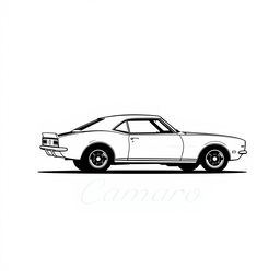 A retro logo design of a 1968 Camaro, depicted in a minimalist style with a side view illustration