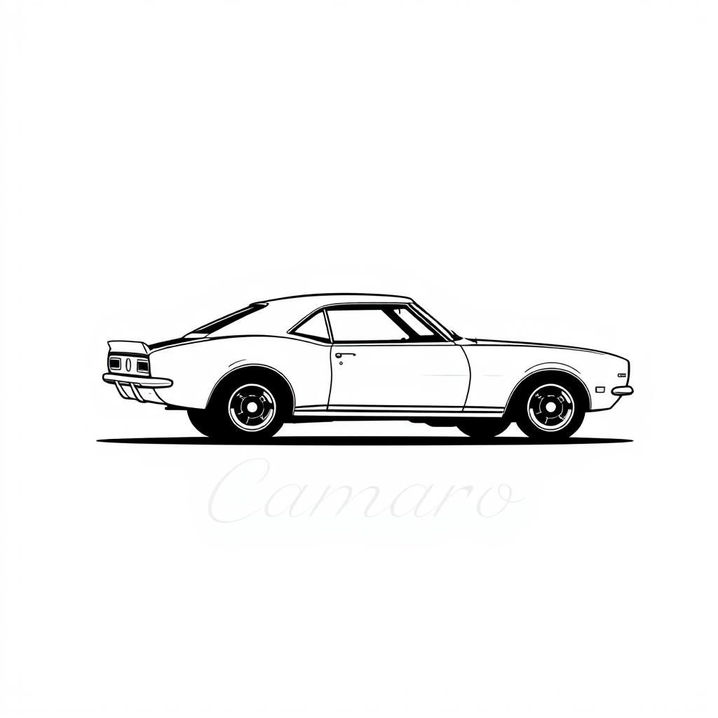 A retro logo design of a 1968 Camaro, depicted in a minimalist style with a side view illustration