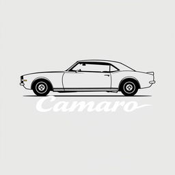 A retro logo design of a 1968 Camaro, depicted in a minimalist style with a side view illustration