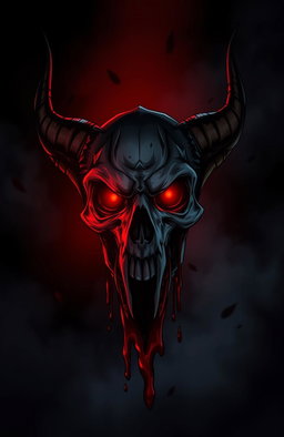 Anime style illustration of a dark and sinister atmosphere featuring a demon skull drenched in blood