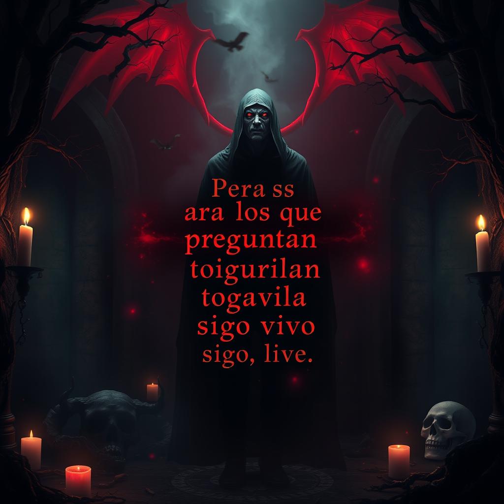 A dark, demonic setting featuring sinister shadows, flickering candlelight, and eerie red glows