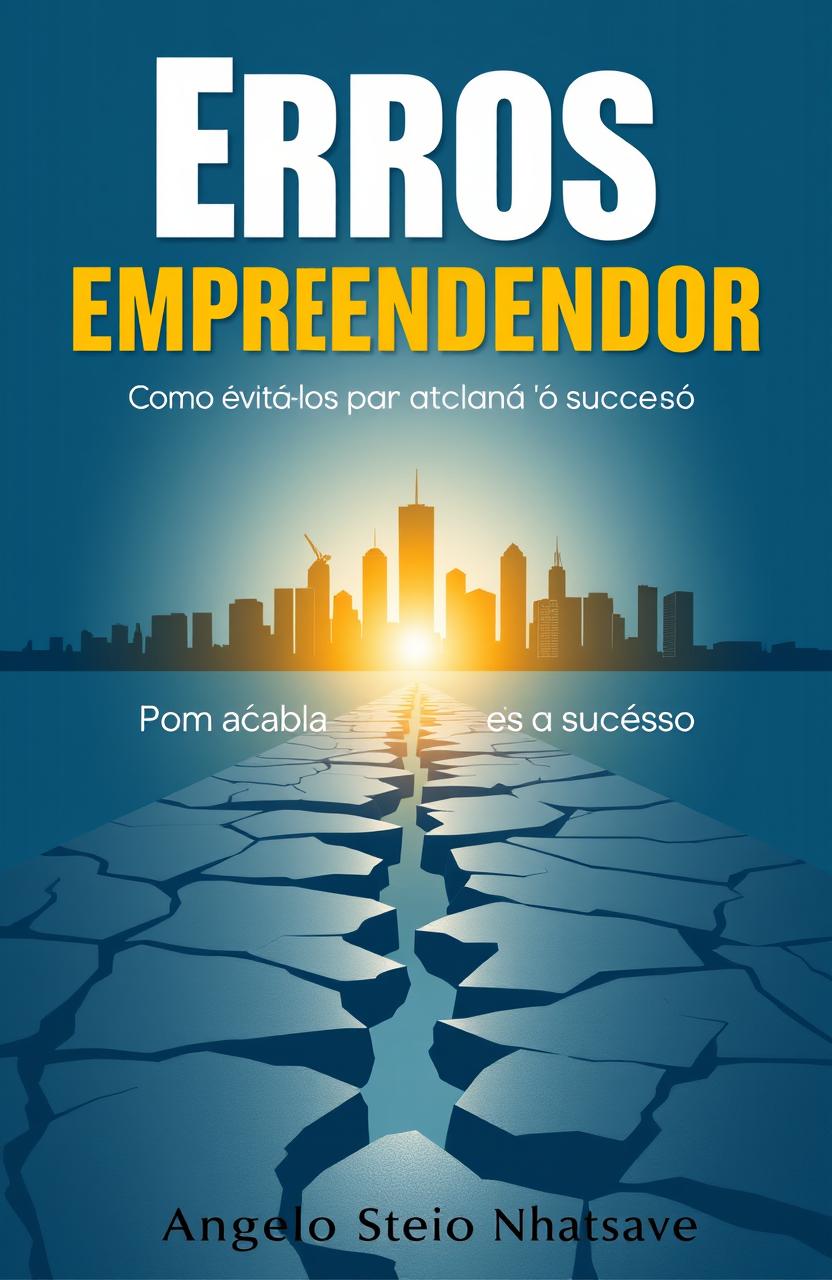 A striking e-book cover design addressed to entrepreneurs, featuring a bold title 'Erros do Empreendedor' in large, modern typography