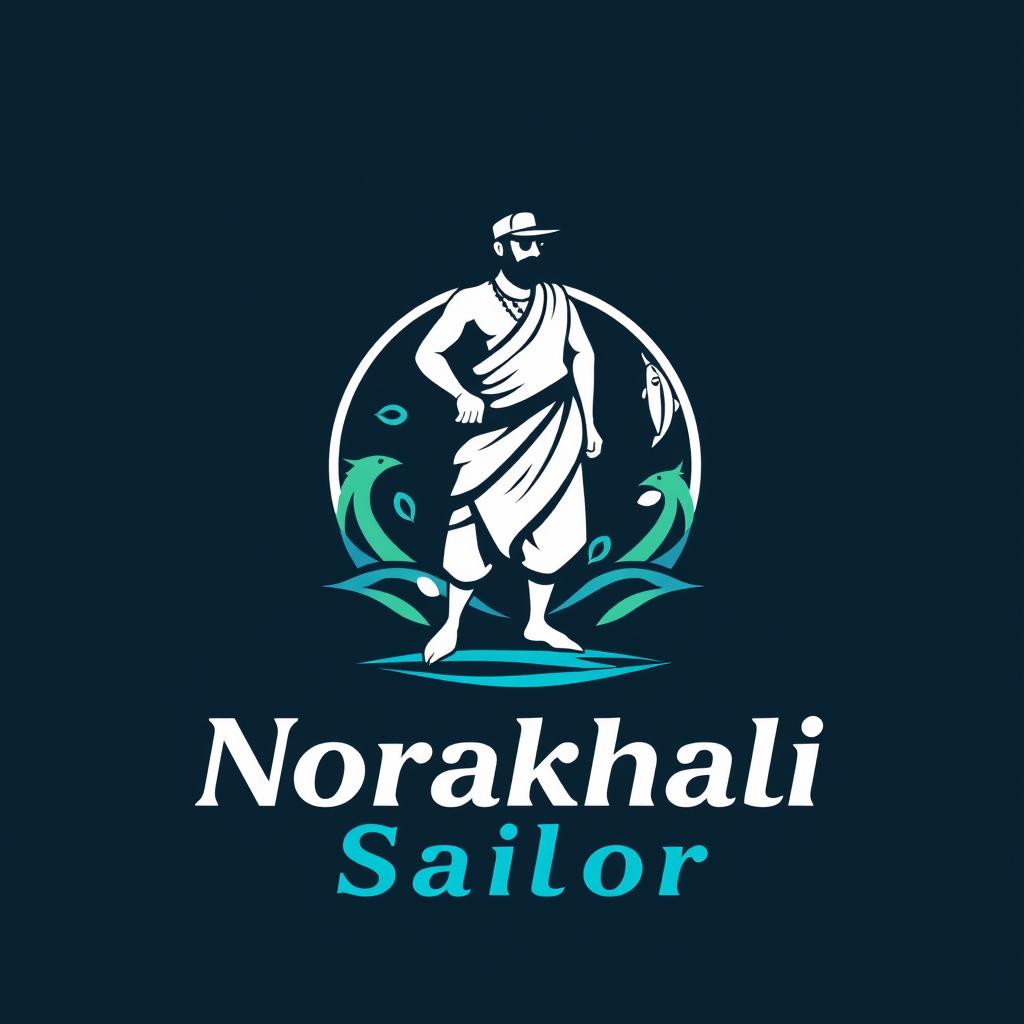 A modern logo design representing a Noakhali sailor, incorporating elements of the sea and traditional nautical themes