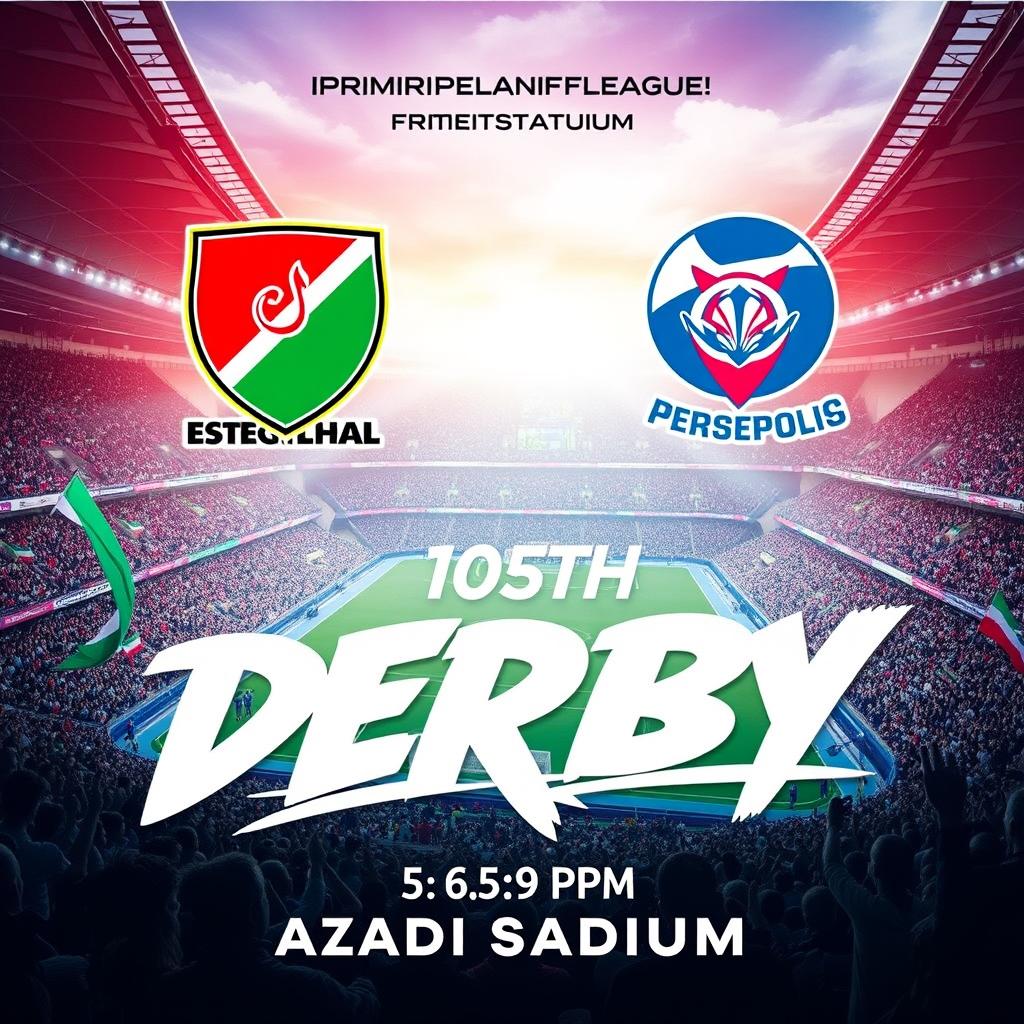 An eye-catching poster for the 105th Derby of the Iranian Premier League between Esteghlal and Persepolis, which will take place at Azadi Stadium at 5:30 PM
