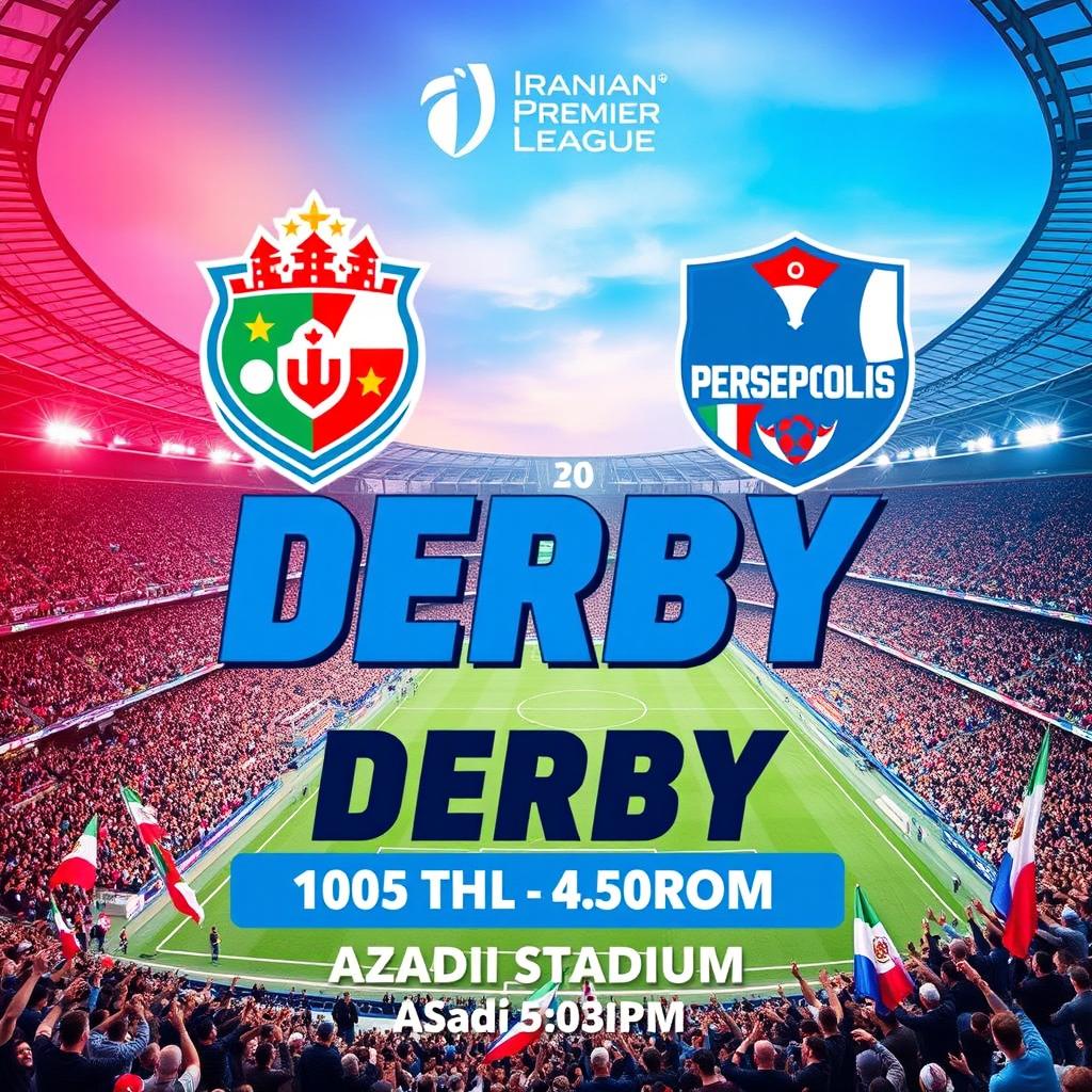 A captivating poster for the 105th Derby of the Iranian Premier League featuring Esteghlal vs