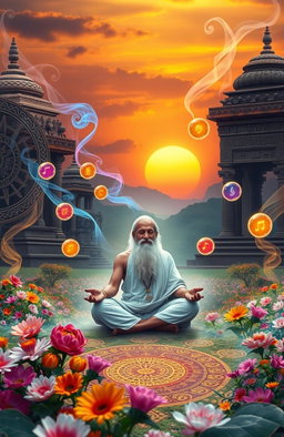 An enchanting scene representing the Vedic magic of creativity, showcasing a serene landscape where the principles of Vedic culture blend with artistic inspiration