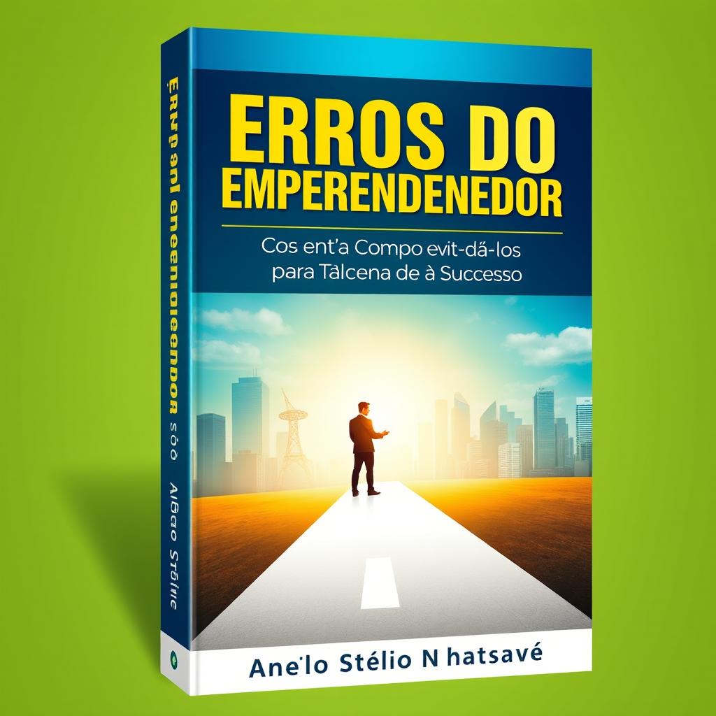 A captivating e-book cover design focused on the theme of entrepreneurial mistakes, featuring a bold title 'Erros do Empreendedor' and a subtitle 'Como Evitá-los para Alcançar o Sucesso'