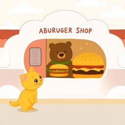 In a cloud-shaped train station, there is a delightful hamburger shop