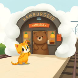 Beside the railway, in a cloud-shaped train station, there is a delightful hamburger shop