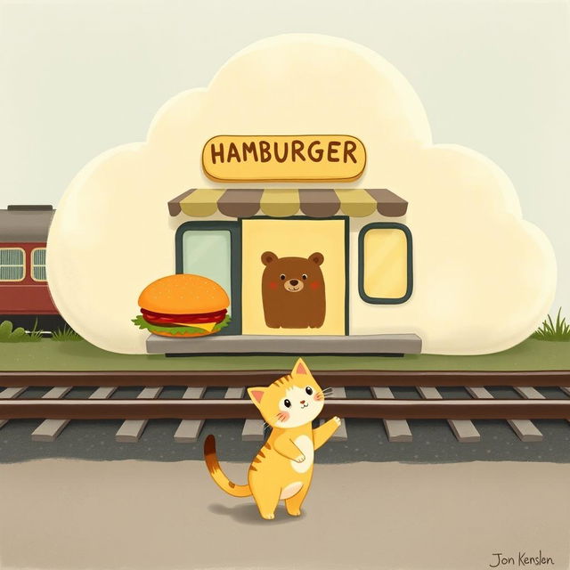 Beside the railway, in a cloud-shaped train station, there is a delightful hamburger shop