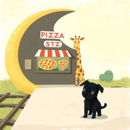 Beside the railroad tracks, in a crescent moon-shaped train station, there is a pizza shop