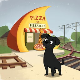 Beside the railroad tracks, within a crescent moon-shaped train station, there is a charming pizza shop