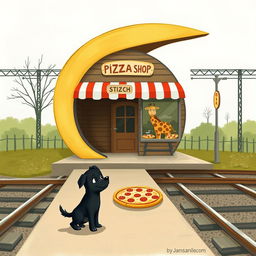 Beside the railroad tracks, within a crescent moon-shaped train station, there is a charming pizza shop
