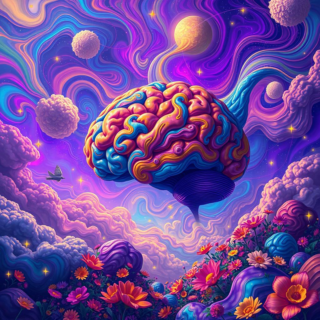 A surreal and psychedelic interpretation of the phrase 'The brain is wider than the sky'