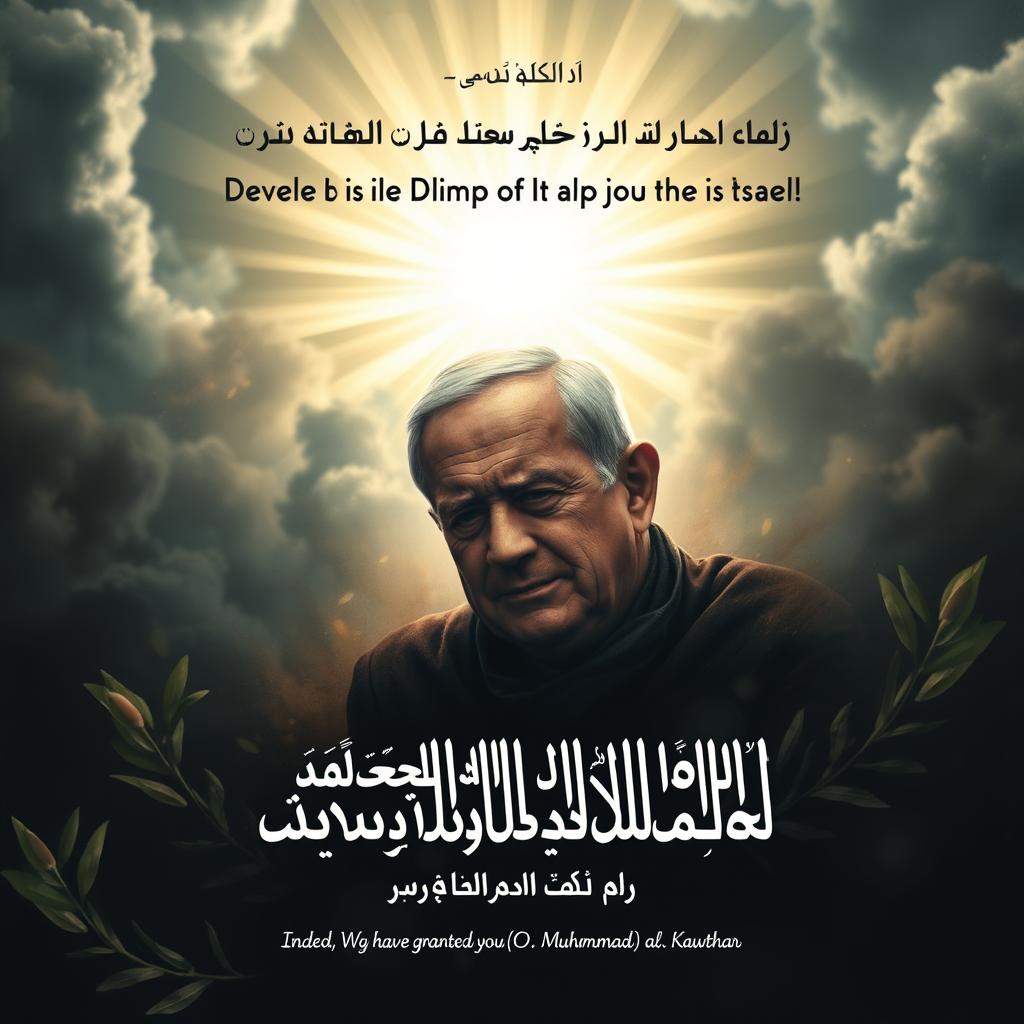 A powerful and emotional scene depicting divine victory, symbolizing the triumph of Palestine and the defeat of Israel