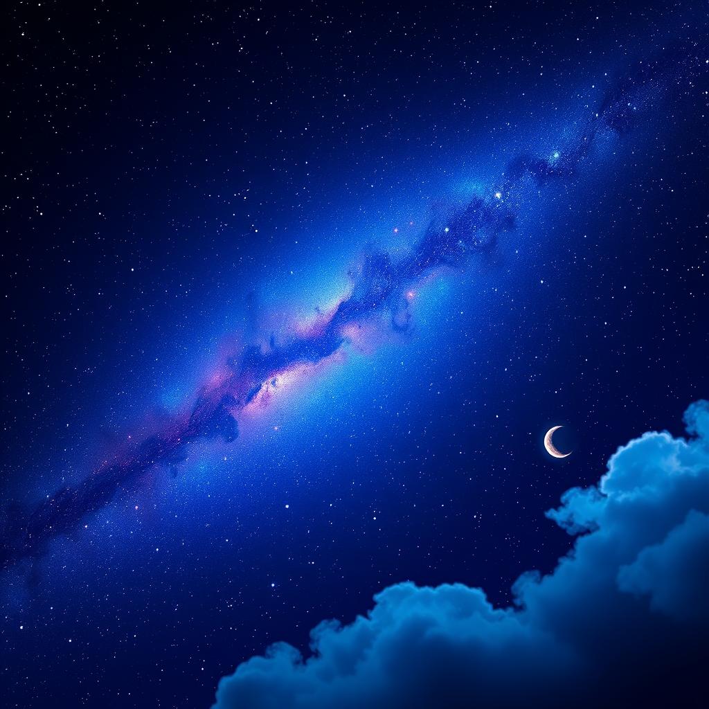 A mesmerizing digital art piece showcasing a starry night sky, rich with deep blues and purples, dotted with bright, twinkling stars