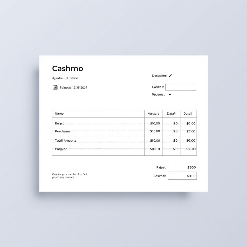A detailed and clear cash memo, featuring a modern design layout