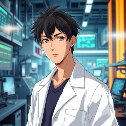 An anime male character in his late 20s, featuring striking black hair styled in a slightly messy yet attractive manner