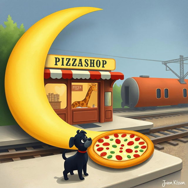 At a train station shaped like a crescent moon, next to the railway tracks, there is a delightful pizza shop