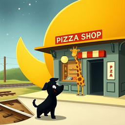 At a train station shaped like a crescent moon, situated next to the railway, there is a charming pizza shop