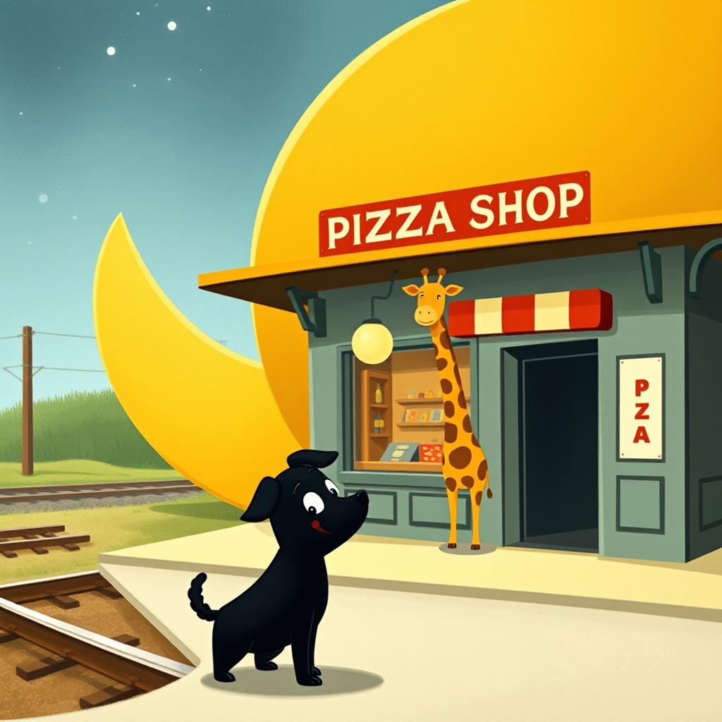 At a train station shaped like a crescent moon, situated next to the railway, there is a charming pizza shop