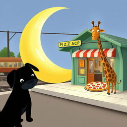 At a train station shaped like a crescent moon, situated next to the railway, there is a charming pizza shop