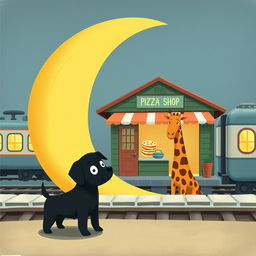 At a train station shaped like a crescent moon, situated next to the railway, there is a charming pizza shop