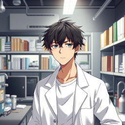 An anime male character in his late 20s, characterized by tousled black hair that lightly frames his serious yet lazy expression